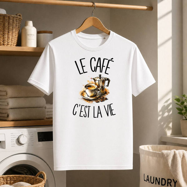 T-shirt Homme Blanc Le café c'est la vie