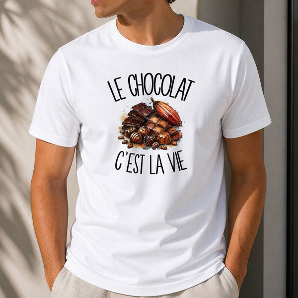 T-shirt Homme Blanc Le chocolat c'est la vie