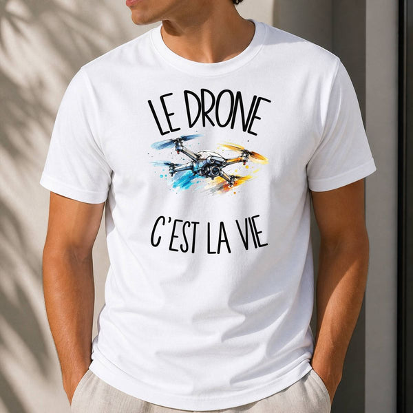 T-shirt Homme Blanc Le drone c'est la vie