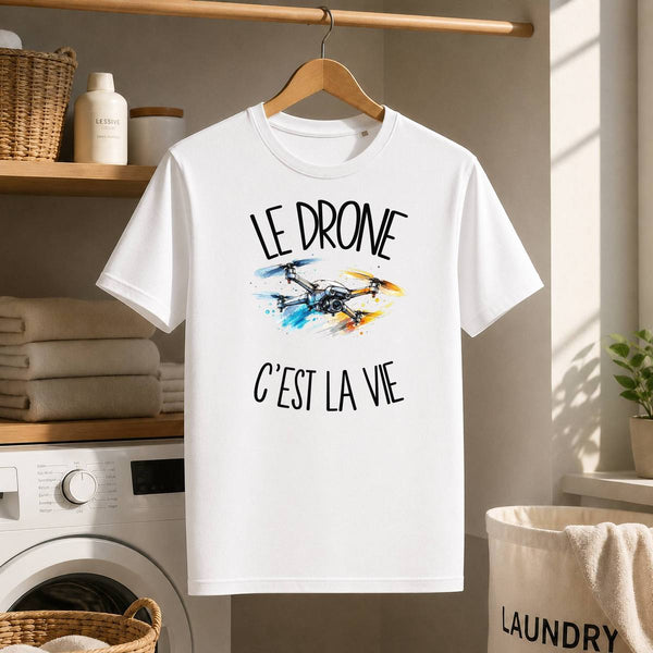 T-shirt Homme Blanc Le drone c'est la vie