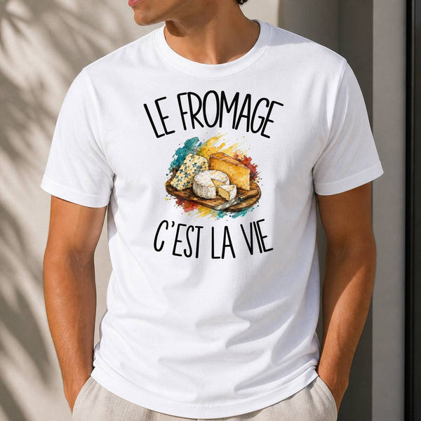 T-shirt Homme Blanc Le fromage c'est la vie