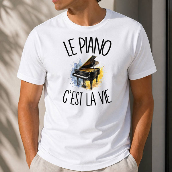 T-shirt Homme Blanc Le piano c'est la vie
