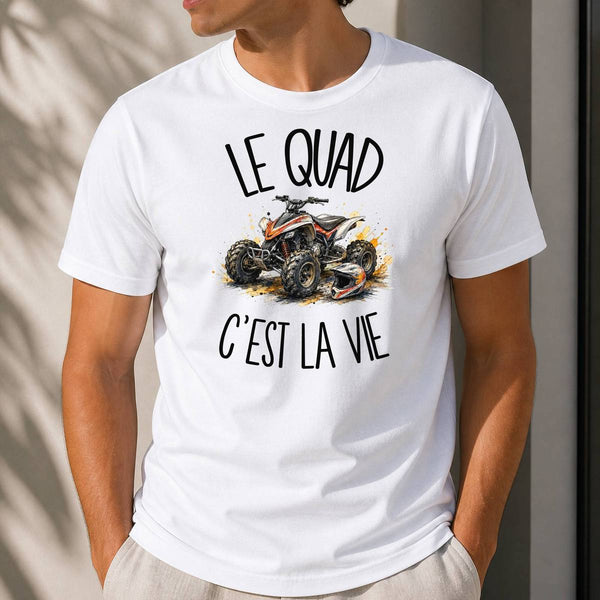 T-shirt Homme Blanc Le quad c'est la vie