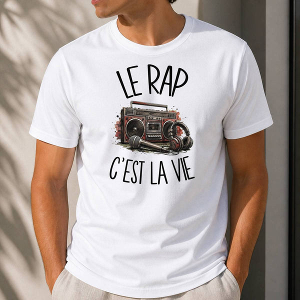 T-shirt Homme Blanc Le rap c'est la vie