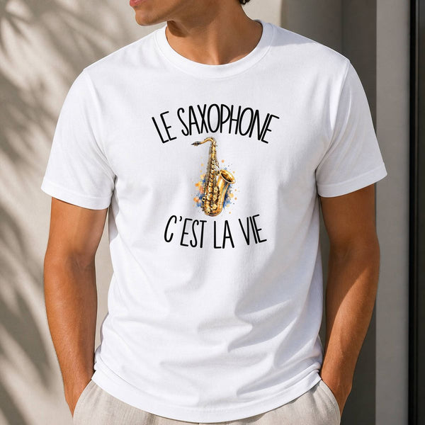 T-shirt Homme Blanc Le saxophone c'est la vie