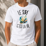 T-shirt Homme Blanc Le surf c'est la vie