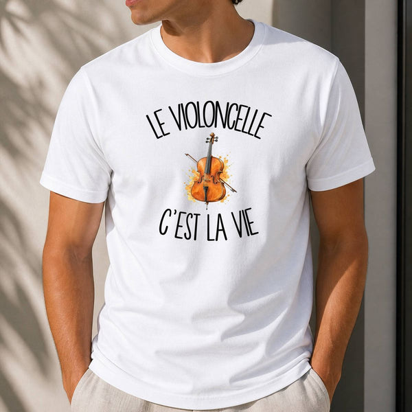 T-shirt Homme Blanc Le violoncelle c'est la vie