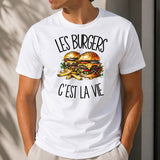 T-shirt Homme Blanc Les burgers c'est la vie