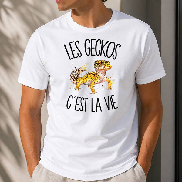 T-shirt Homme Blanc Les geckos c'est la vie