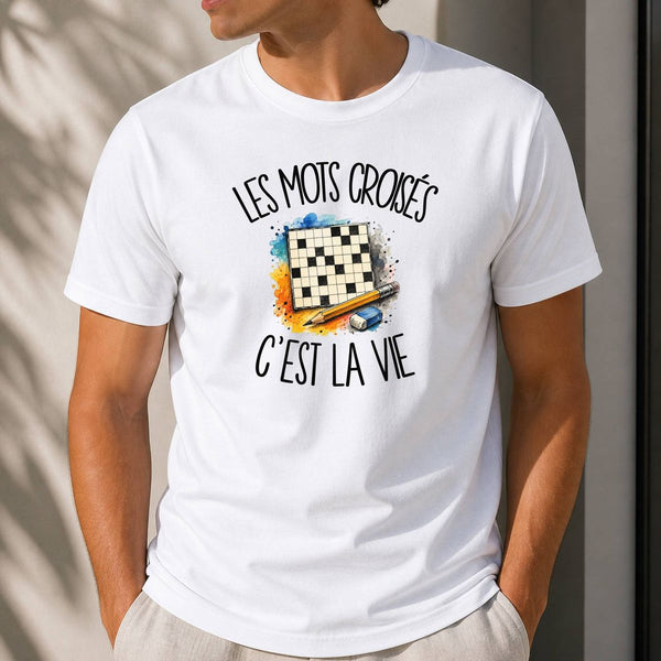 T-shirt Homme Blanc Les mots croisés c'est la vie