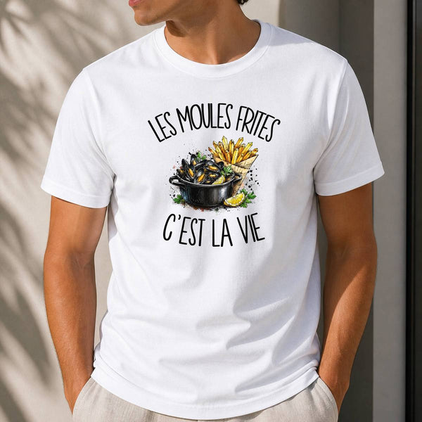 T-shirt Homme Blanc Les moules frites c'est la vie