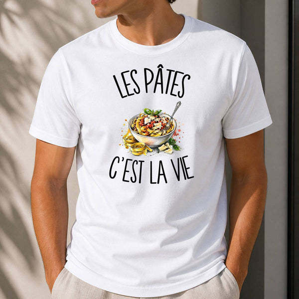 T-shirt Homme Blanc Les pâtes c'est la vie