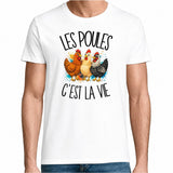 T-shirt Homme Blanc Les poules c'est la vie