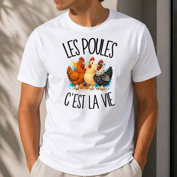 T-shirt Homme Blanc Les poules c'est la vie