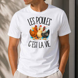 T-shirt Homme Blanc Les poules c'est la vie