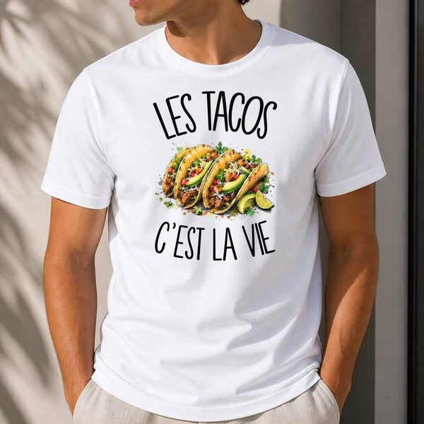 T-shirt Homme Blanc Les tacos c'est la vie