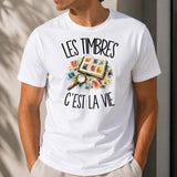 T-shirt Homme Blanc Les timbres c'est la vie