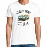 T-shirt Homme Blanc Les vieilles voitures c'est la vie