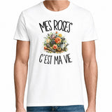 T-shirt Homme Blanc Mes roses c'est ma vie