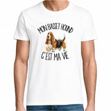 T-shirt Homme Blanc Mon Basset Hound c'est ma vie