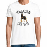 T-shirt Homme Blanc Mon Beauceron c'est ma vie