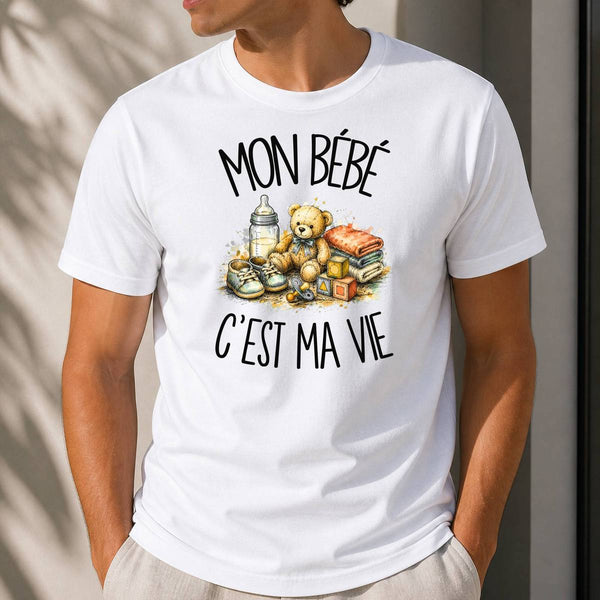 T-shirt Homme Blanc Mon bébé c'est ma vie