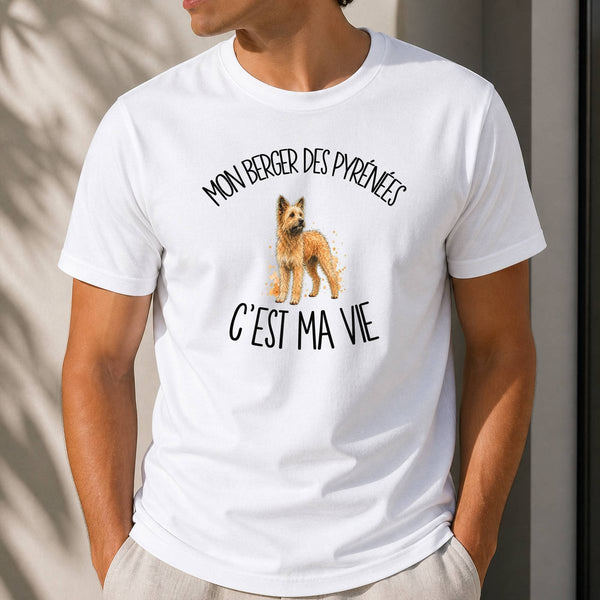 T-shirt Homme Blanc Mon Berger des Pyrénées c'est ma vie