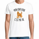 T-shirt Homme Blanc Mon chat roux c'est ma vie