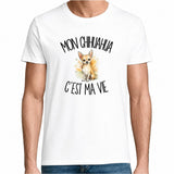 T-shirt Homme Blanc Mon Chihuahua c'est ma vie