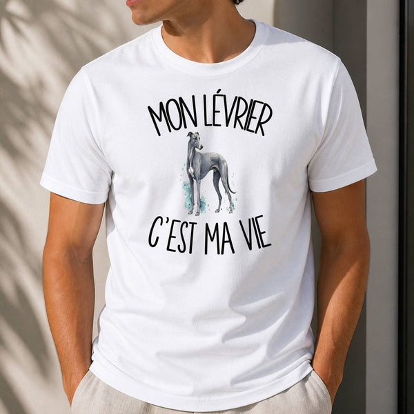 T-shirt Homme Blanc Mon Lévrier c'est ma vie