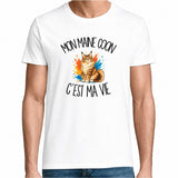 T-shirt Homme Blanc Mon Maine Coon c'est ma vie
