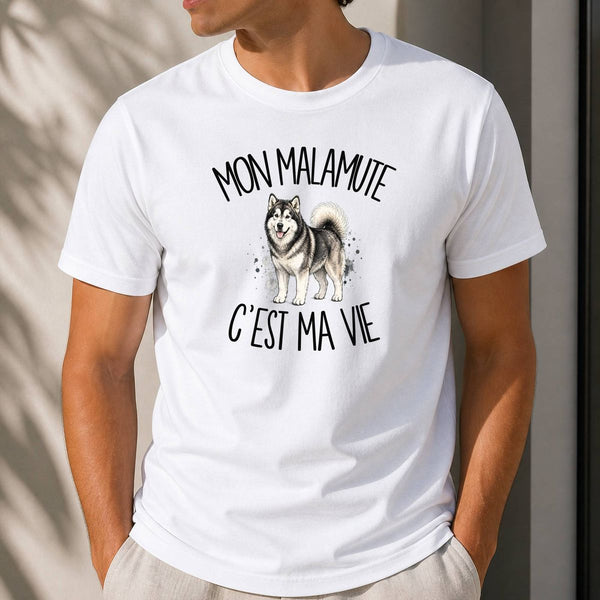 T-shirt Homme Blanc Mon Malamute c'est ma vie