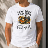 T-shirt Homme Blanc Mon papa c'est ma vie