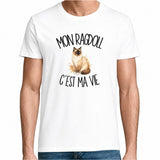 T-shirt Homme Blanc Mon Ragdoll c'est ma vie