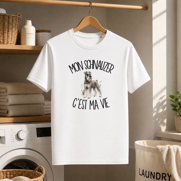 T-shirt Homme Blanc Mon Schnauzer c'est ma vie