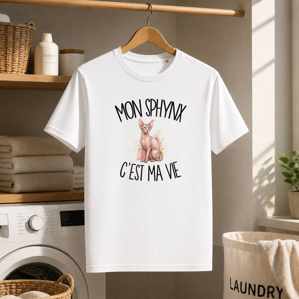 T-shirt Homme Blanc Mon Sphynx c'est ma vie