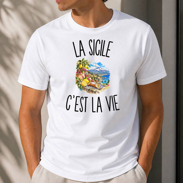T-shirt Homme Blanc La Sicile c’est la vie