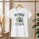 T-shirt Femme Blanc Ma perruche c'est ma vie