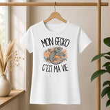 T-shirt Femme Blanc Mon gecko c'est ma vie
