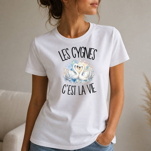 T-shirt Femme Blanc Les cygnes c'est la vie