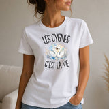 T-shirt Femme Blanc Les cygnes c'est la vie