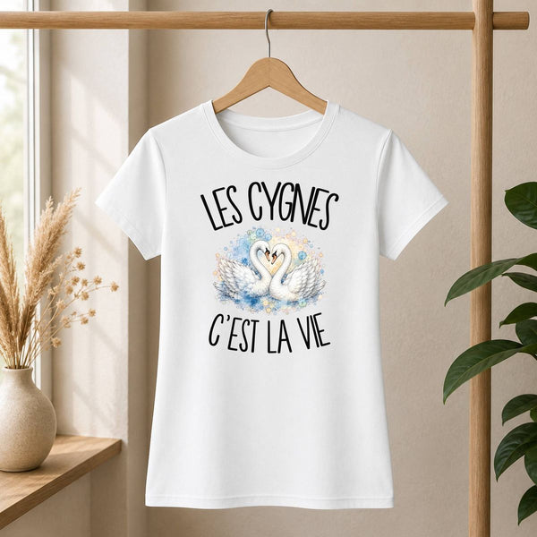T-shirt Femme Blanc Les cygnes c'est la vie