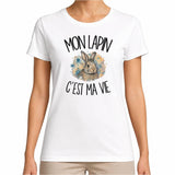 T-shirt Femme Blanc Mon lapin c'est ma vie