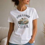 T-shirt Femme Blanc La pêche à la mouche c'est la vie