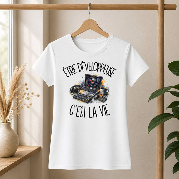 T-shirt Femme Blanc Être développeuse c'est la vie