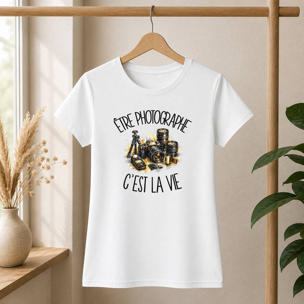 T-shirt Femme Blanc Être photographe c'est la vie