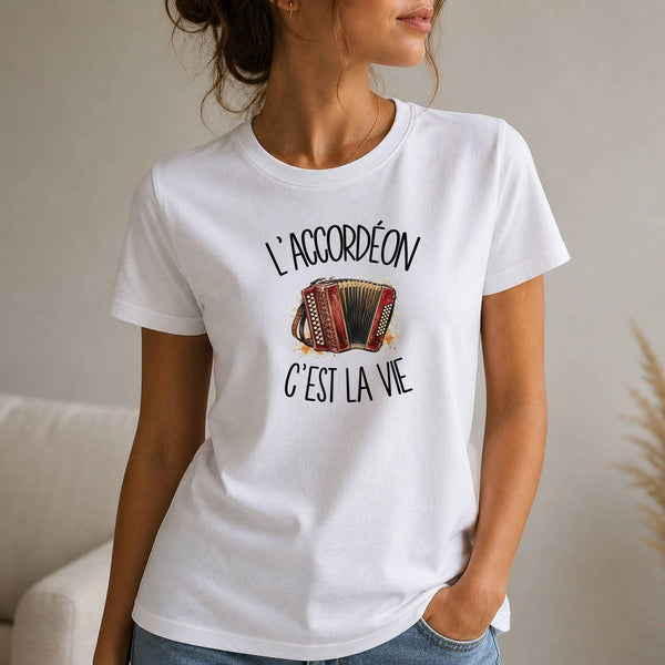 T-shirt Femme Blanc L'accordéon c'est la vie