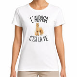 T-shirt Femme Blanc L'alpaga c'est la vie