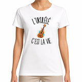 T-shirt Femme Blanc L'ukulélé c'est la vie