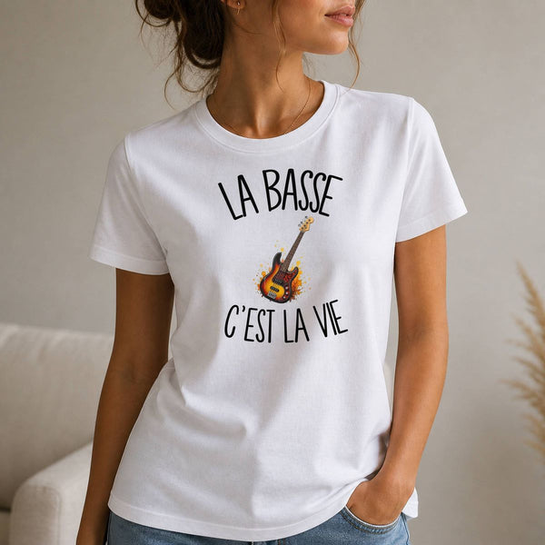 T-shirt Femme Blanc La basse c'est la vie